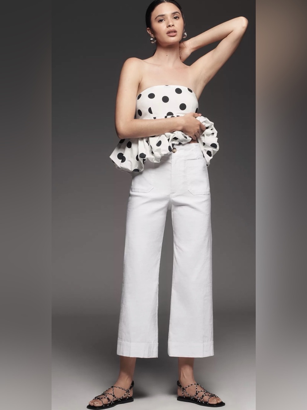 Maeve White Wide-Leg Cropped Pants
